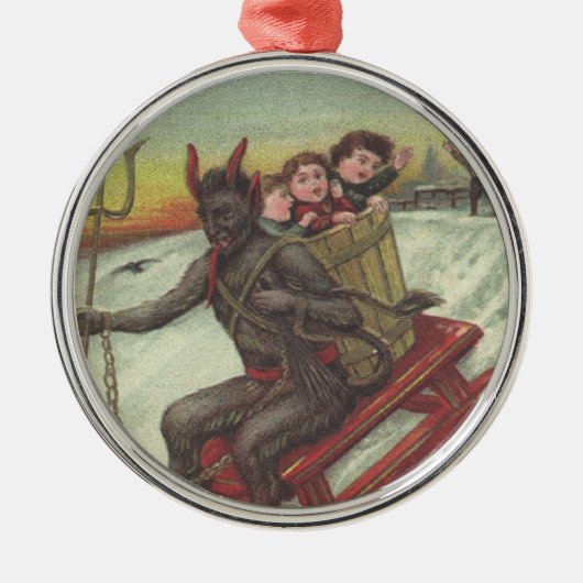 Krampus Kidnapping Kinder auf der Schlittelbahn Silbernes Ornament (Vorne)