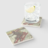 Krampus Kidnapping Kinder auf der Schlittelbahn Steinuntersetzer (Seitenansicht)