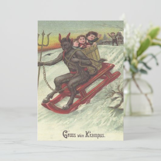 Krampus Kidnapping Kinder auf Schlitten (Stehend Vorderseite)
