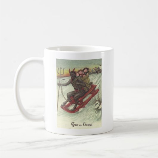 Krampus Kidnapping Kinder auf Schlitten Kaffeetasse (Links)