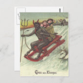 Krampus Kidnapping Kinder auf Schlitten Postkarte (Vorne/Hinten)