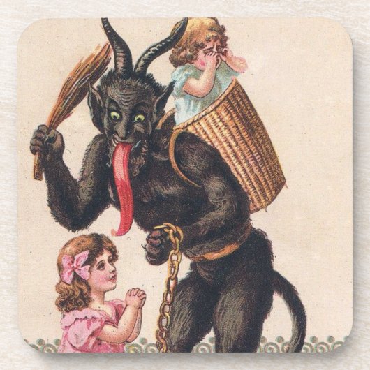 Krampus Kidnaps Girls Vintag Weihnachten Getränkeuntersetzer (Vorderseite)