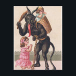 Krampus Kidnaps Kids Vintage Holiday Christmas Feiertagspostkarte<br><div class="desc">This depiction of Krampus has him bedroing two little girls with his switch. One girl already in the basket on his back and the other praying in front of him. This vintage artwork offers a unique way to show of your holiday spirit. Check out my store for tons more great...</div>