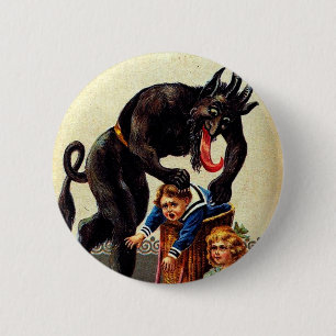 Krampus-Kinder im Korb Weihnachtsfeiertag Xmas Button
