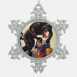 Krampus-Kinder im Weihnachtskorb Weihnachtsfeierta Schneeflocken Zinn-Ornament