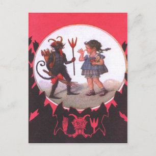 Krampus & kleines Mädchen Postkarte