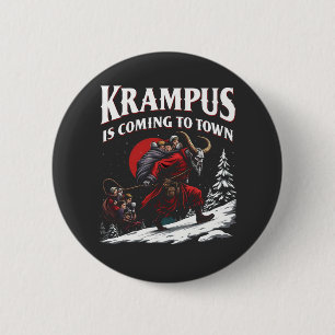 Krampus kommt nach Town Krampus Weihnachten Button