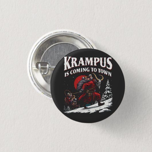 Krampus kommt nach Town Krampus Weihnachten Button (Vorne & Hinten)