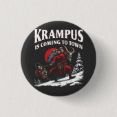 Krampus kommt nach Town Krampus Weihnachten Button (Vorderseite)