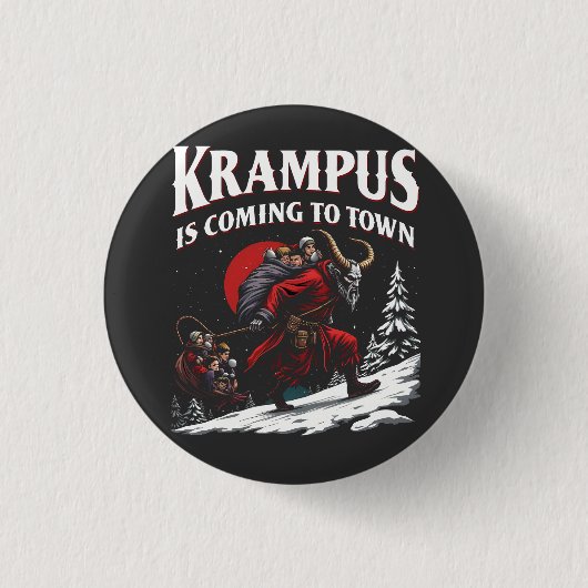 Krampus kommt nach Town Krampus Weihnachten Button (Vorderseite)