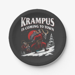 Krampus kommt nach Town Krampus Weihnachten Pappteller