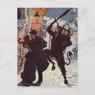 Krampus Küssendes Paar bestraft Entführung Postkarte