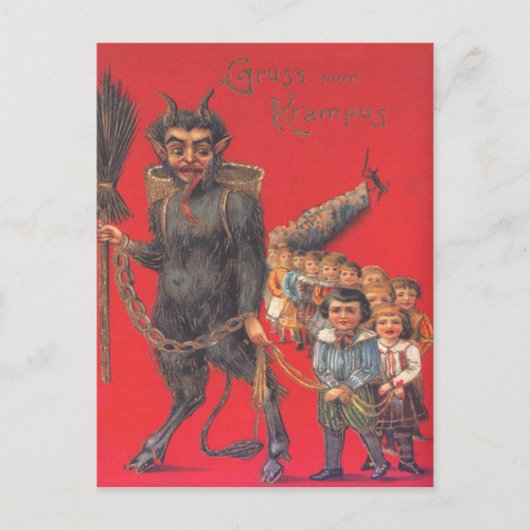 Krampus mit bösen Kindern Postkarte (Vorderseite)