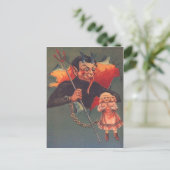 Krampus mit Girl & Pitchfork Postkarte (Stehend Vorderseite)