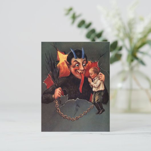 Krampus mit Junge Postkarte (Stehend Vorderseite)