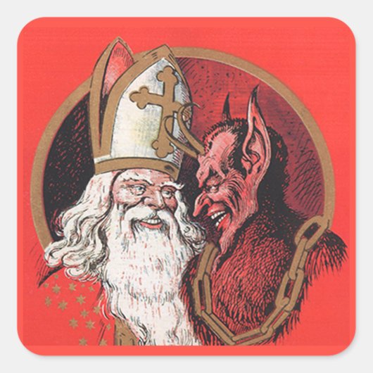 Krampus mit Saint Nicholas Weihnachtskleber Quadratischer Aufkleber (Vorderseite)
