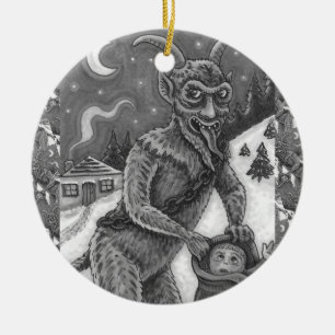 KRAMPUS & NAUGHTY KINDER, BEÄNGSTIGENDE CHRISTMAS KERAMIK ORNAMENT