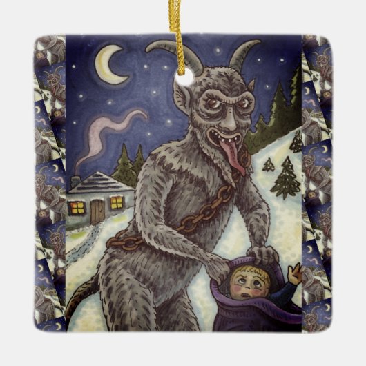 KRAMPUS & NAUGHTY KINDER, BEÄNGSTIGENDE CHRISTMAS  KERAMIKORNAMENT (Vorderseite)