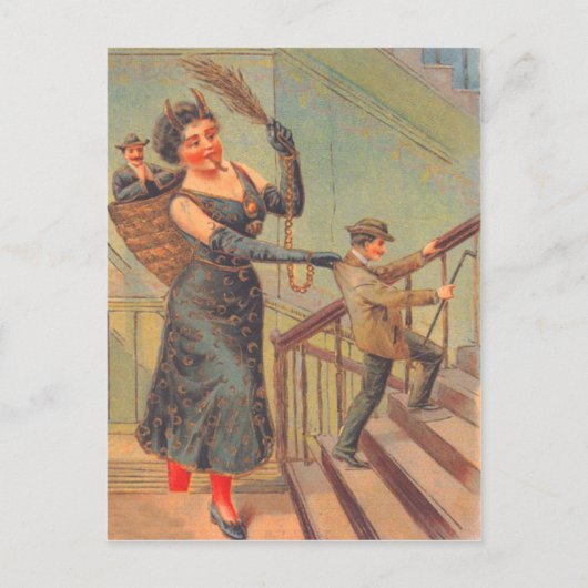 Krampus Punishing Bad Man Postkarte (Vorderseite)
