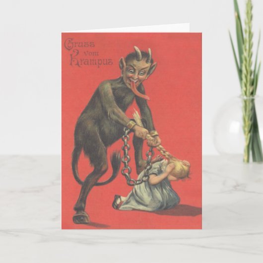 Krampus Punishing Girl Feiertagskarte (Vorderseite)