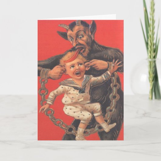 Krampus Punishing Little Boy Feiertagskarte (Vorderseite)