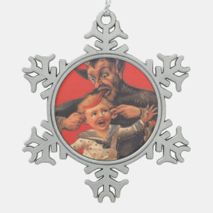 Krampus Punishing Little Boy Schneeflocken Zinn-Ornament