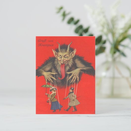 Krampus Puppeteering Erwachsene Postkarte (Stehend Vorderseite)