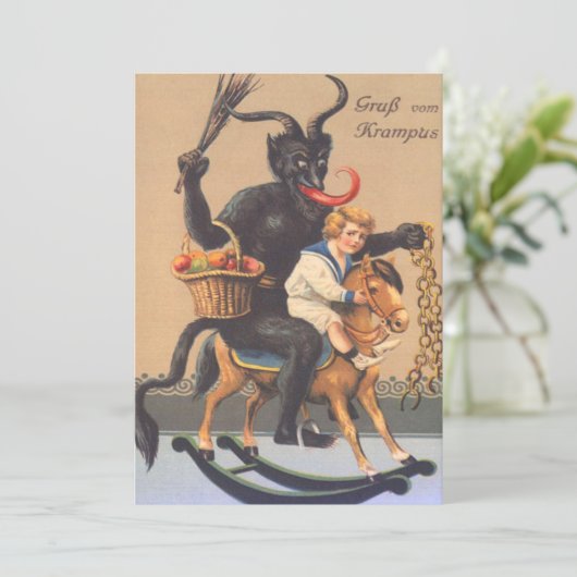 Krampus Reiten Hobbypferd mit Junge (Stehend Vorderseite)