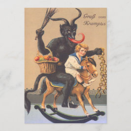 Krampus Reiten Hobbypferd mit Junge