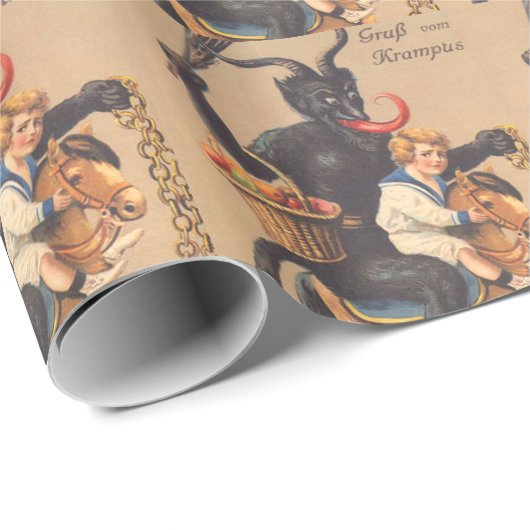 Krampus Reiten Hobbypferd mit Junge Geschenkpapier (Rolleneckpunkt)