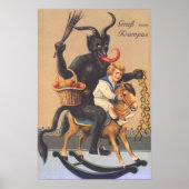 Krampus Reiten Hobbypferd mit Junge Poster (Vorne)