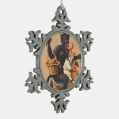 Krampus Reiten Hobbypferd mit Junge Schneeflocken Zinn-Ornament (Links)