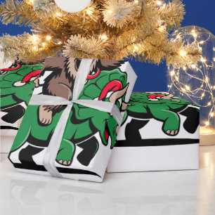 Krampus reitet auf einem Dinosaurier-Santa-Weihnac Geschenkpapier