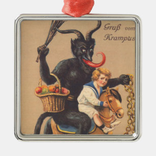 Krampus reitet auf einem Steckenpferd mit einem Ju Ornament Aus Metall