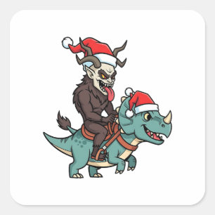 Krampus Riding A Dinosaurier Weihnachtsbäcker Quadratischer Aufkleber