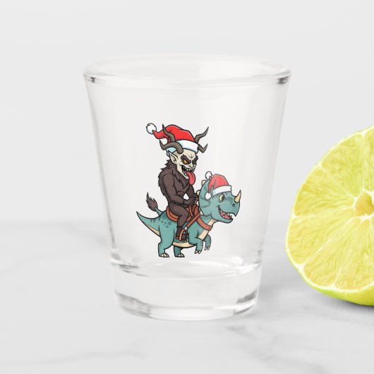 Krampus Riding A Dinosaurier Weihnachtsbäcker Schnapsglas (Vorderseite)
