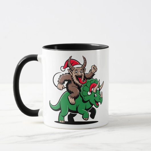 Krampus Riding A Dinosaurier Weihnachtsbäcker Tasse (Links)