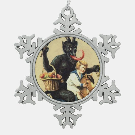 Krampus Rocking Horst Demon Weihnachten Weihnachte Schneeflocken Zinn-Ornament (Vorderseite)