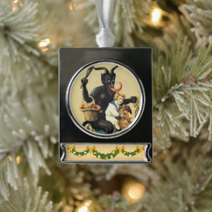 Krampus Schaukelpferd-Feiertag Weihnachten Xmas Banner-Ornament Silber