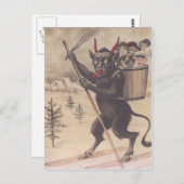Krampus Skifahren Entführung Frauen Postkarte (Vorne/Hinten)