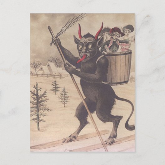 Krampus Skifahren Entführung Frauen Postkarte (Vorderseite)