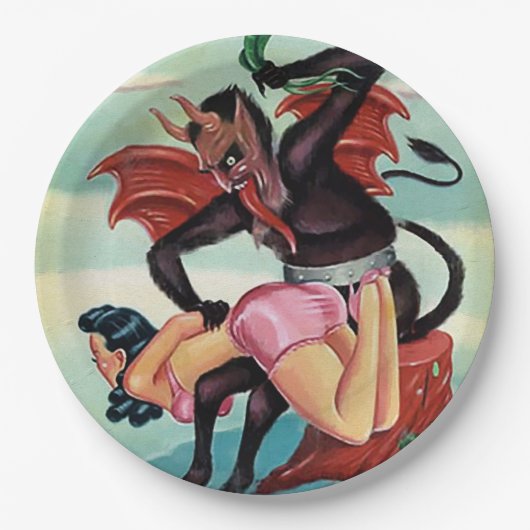 Krampus Spanking Lady Weihnachten Pappteller (Vorderseite)