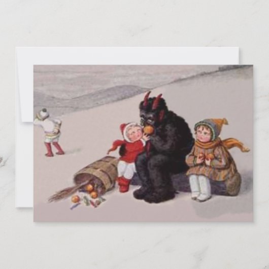 Krampus spielt mit Kindern im Schnee (Vorderseite)