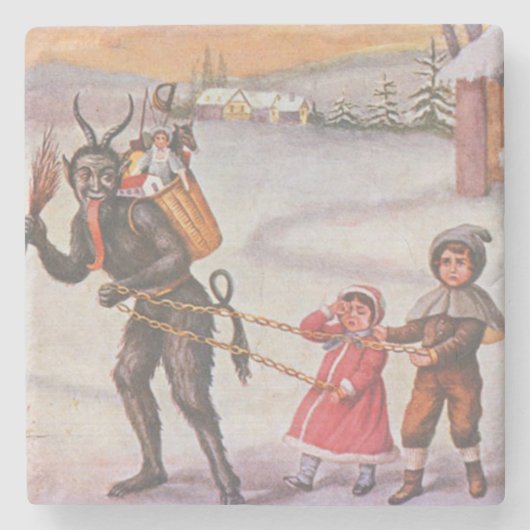Krampus Stealing Toys & Children Steinuntersetzer (Vorderseite)