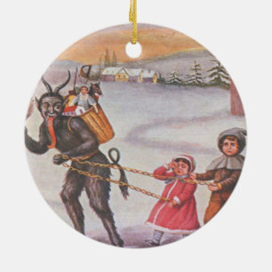 Krampus stiehlt Spielzeug und Kinder Keramikornament