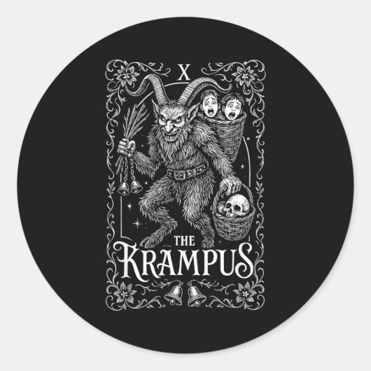 Krampus Tarot Card Design Christmas Season Evil Pa Runder Aufkleber (Vorderseite)