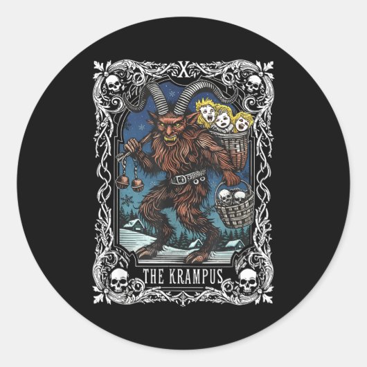 Krampus Tarot Card Design Christmas Season Evil Pa Runder Aufkleber (Vorderseite)