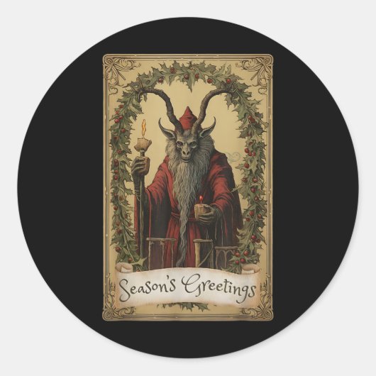 Krampus Tarot Card Design Weihnachtssaison Böse Pa Runder Aufkleber (Vorderseite)