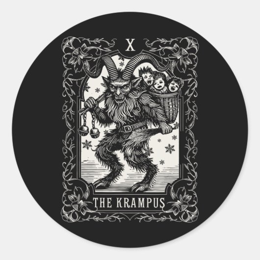 Krampus Tarot Card Design Weihnachtssaison Böse Pa Runder Aufkleber (Vorderseite)