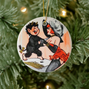 Krampus & Temptress Vintage Paar erstes Weihnachte Keramik Ornament
